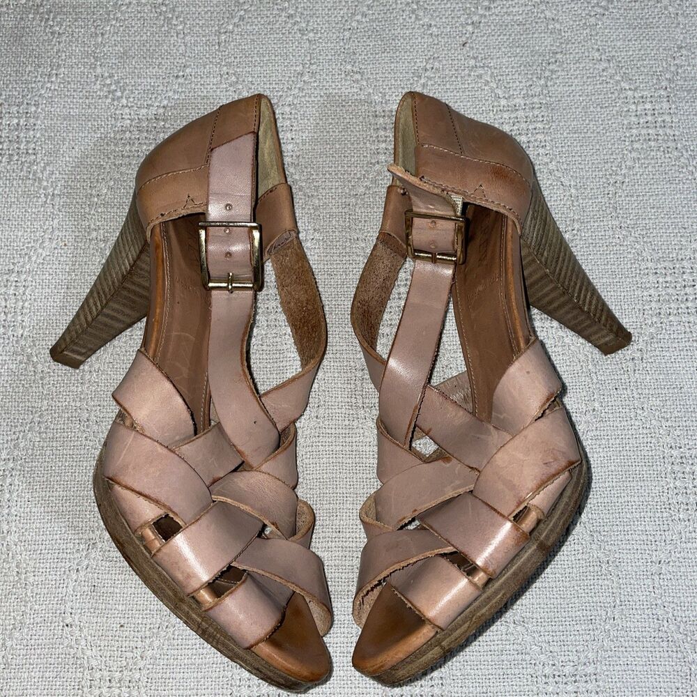 J. Crew Italy Women’s Weave Toe Heels Size 9 M Beige Leather Going Out Party